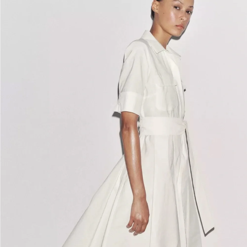 Zara White Midi Shirt Dress with Belt
